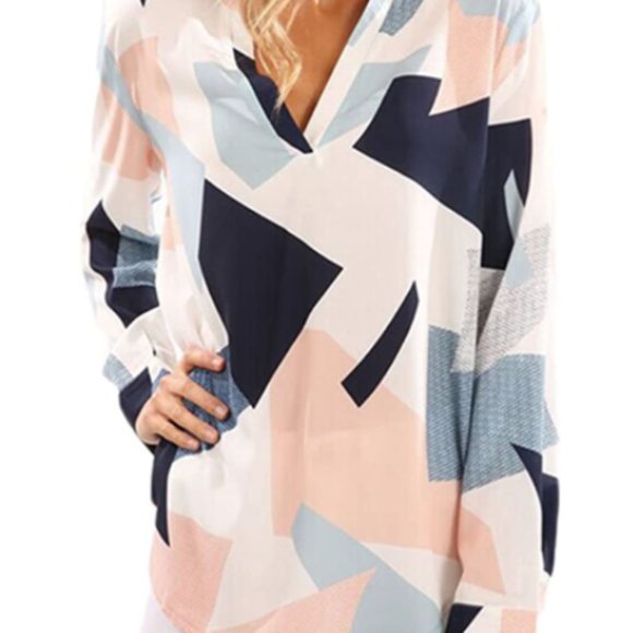 Pop Lover Tops - Pop Lover - Women's Casual Printed Blouses Geometric Pattern - Small
